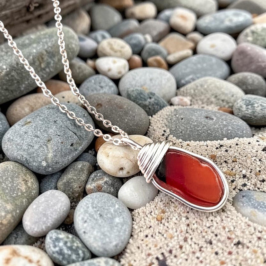 Very Rare Red and Orange Canary Islands Sea Glass Pendant