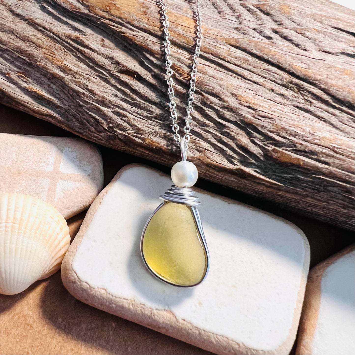 Rare Sunny Yellow Sea Glass Pendant