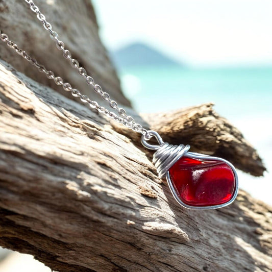 Very Rare Red Seaham Sea Glass Pendant
