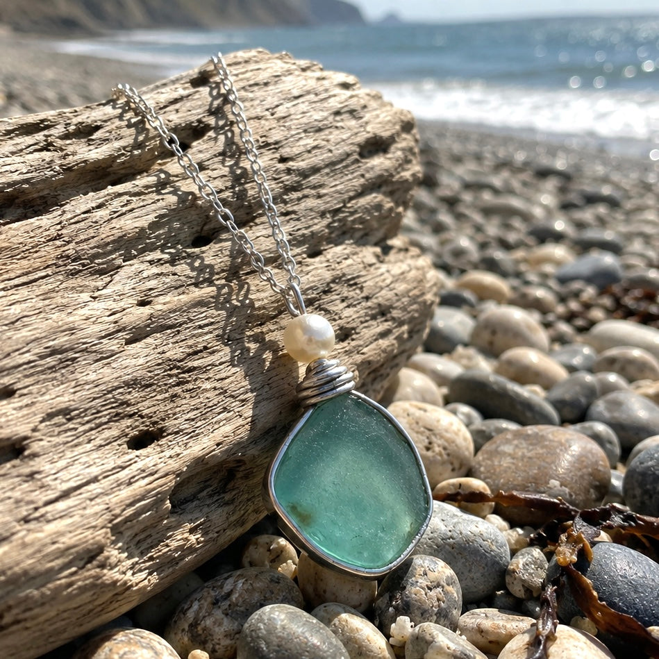Large Turquoise Seaham Sea Glass Pendant
