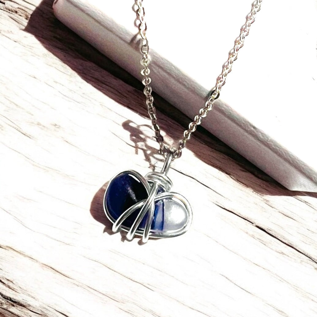 Blue and White Seaham Sea Glass Multi Pendant