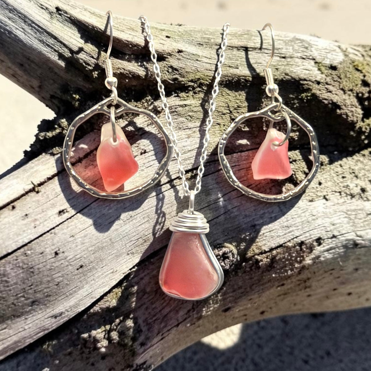 Rare Pink Canary Island Sea Glass Jewellery Set