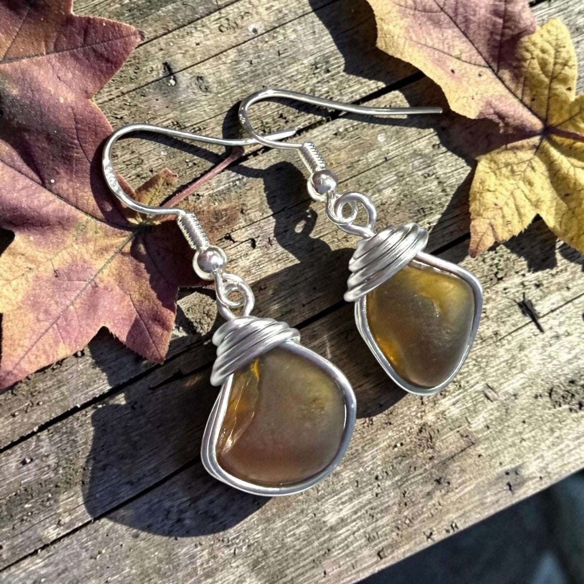 Amber Seaham Sea Glass Dangly Earrings