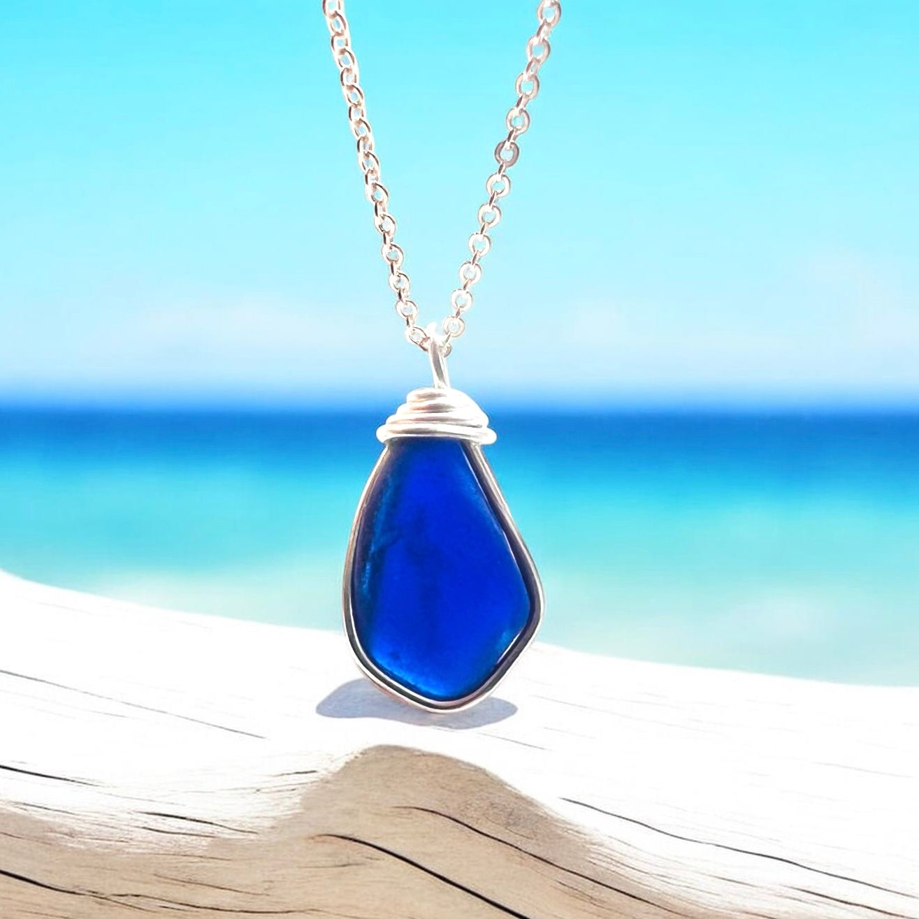 Deep Blue Seaham Sea Glass Pendant