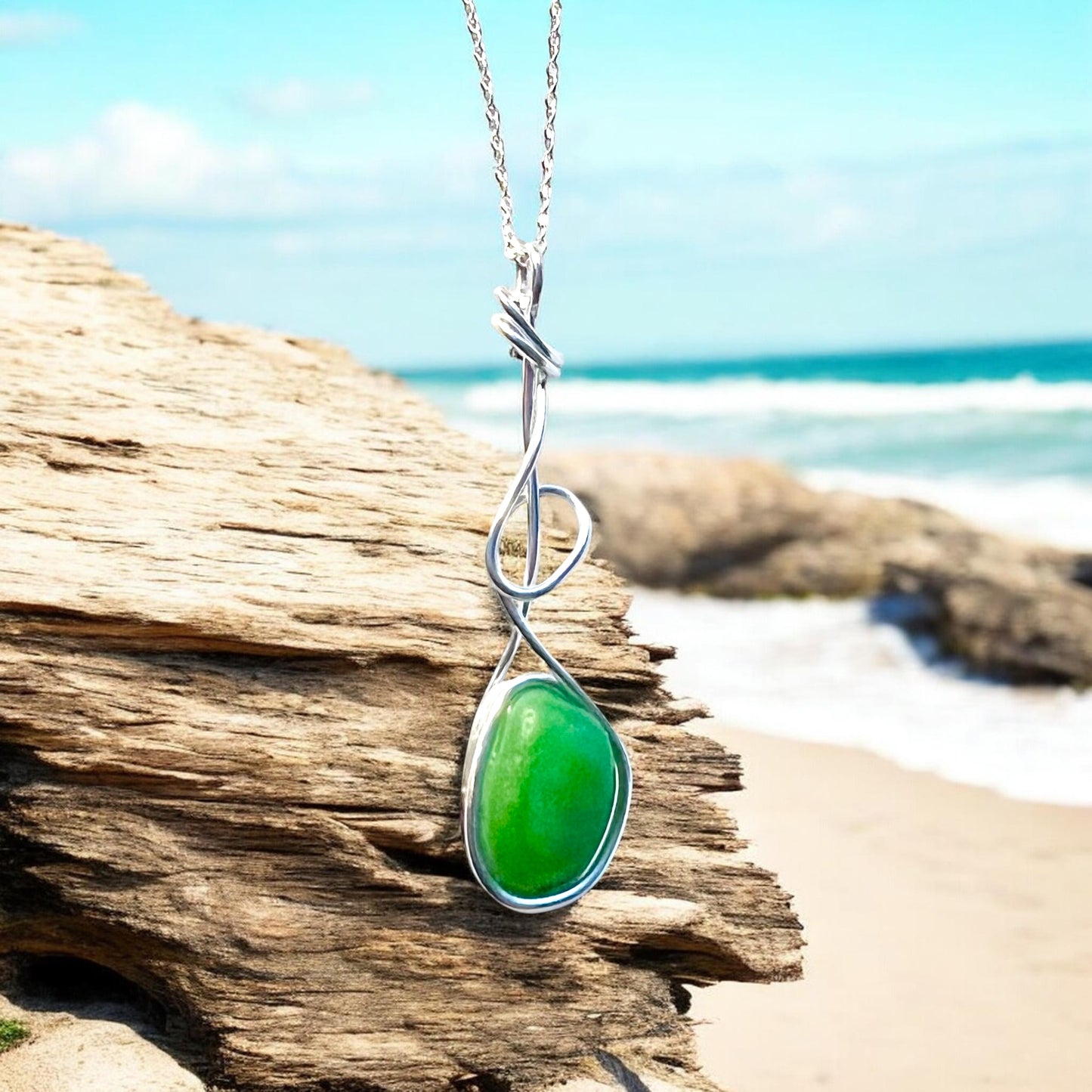 Rare Green UV Reactive Seaham Sea Glass Pendant