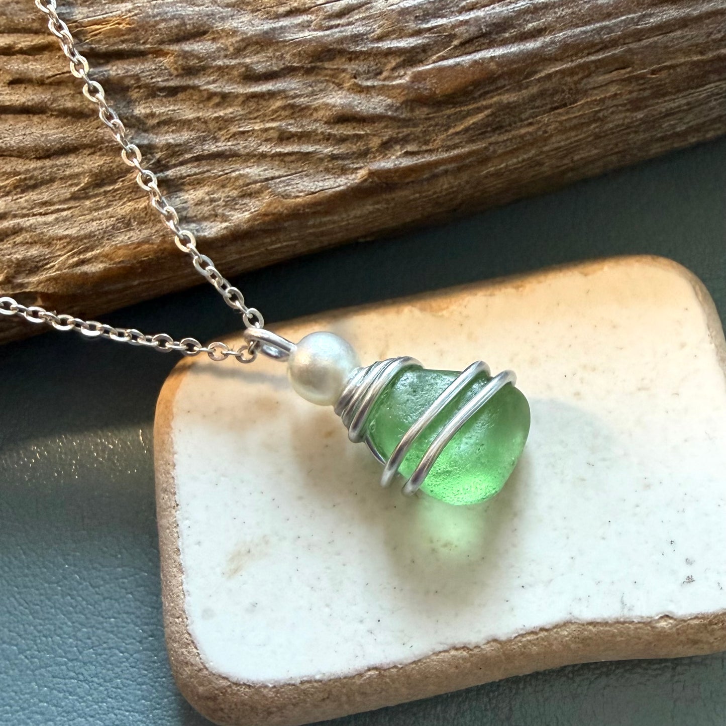 Light Green Devon Sea Glass Pendant