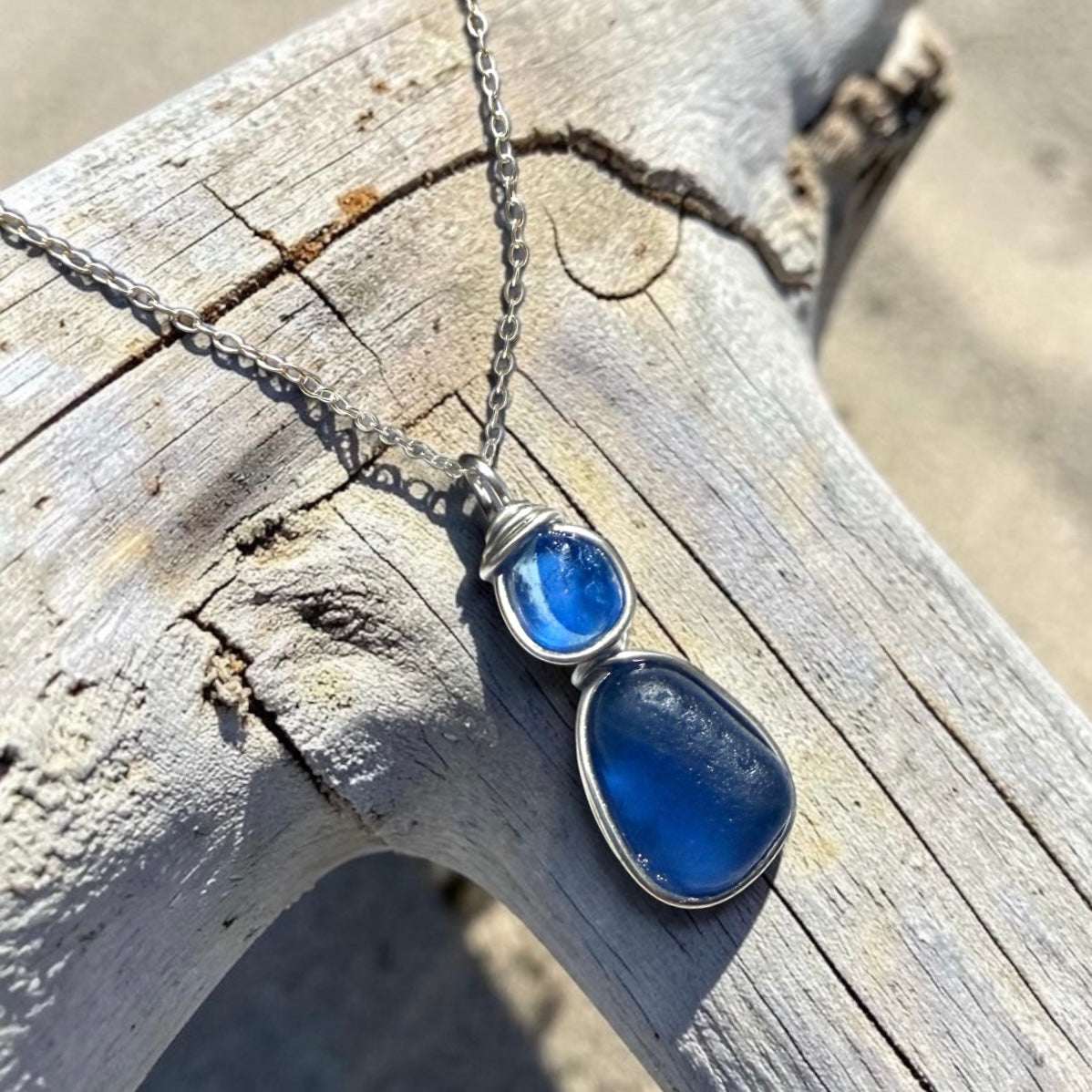 Deep Blue Seaham Sea Glass Pendant