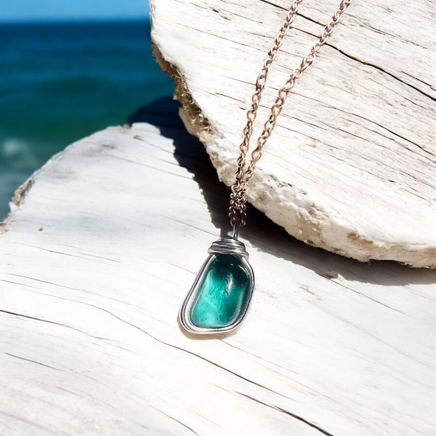 Turquoise Seaham Sea Glass Pendant