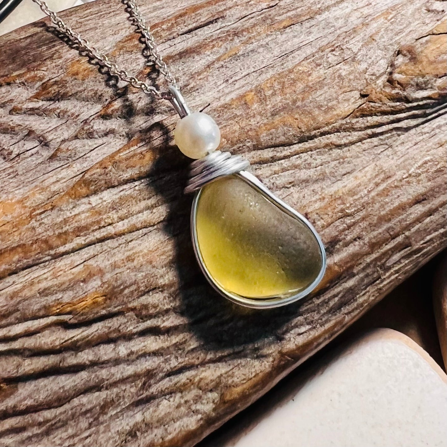 Rare Sunny Yellow Sea Glass Pendant