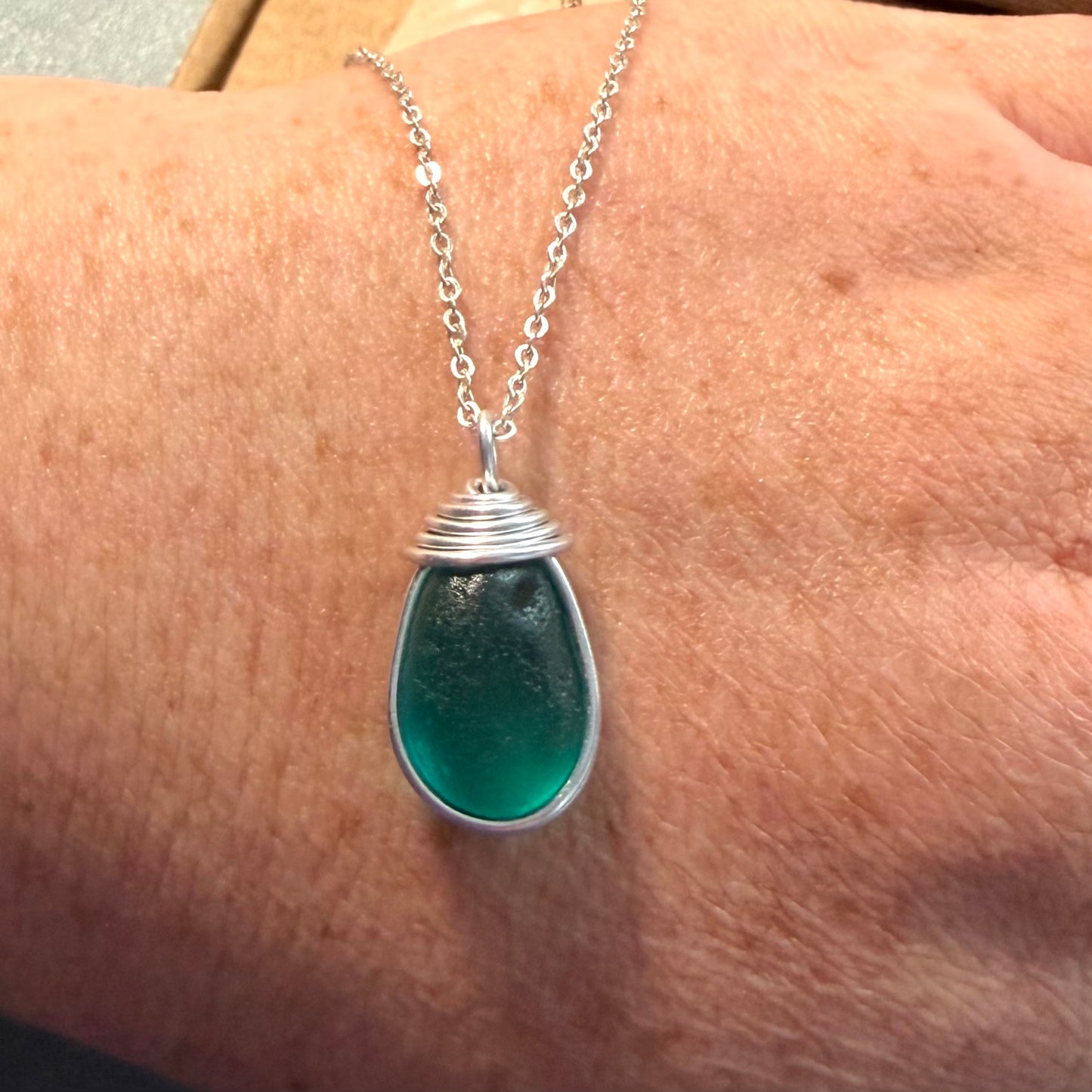 Canary Island Rare Turquoise Green Sea Glass Pendant l