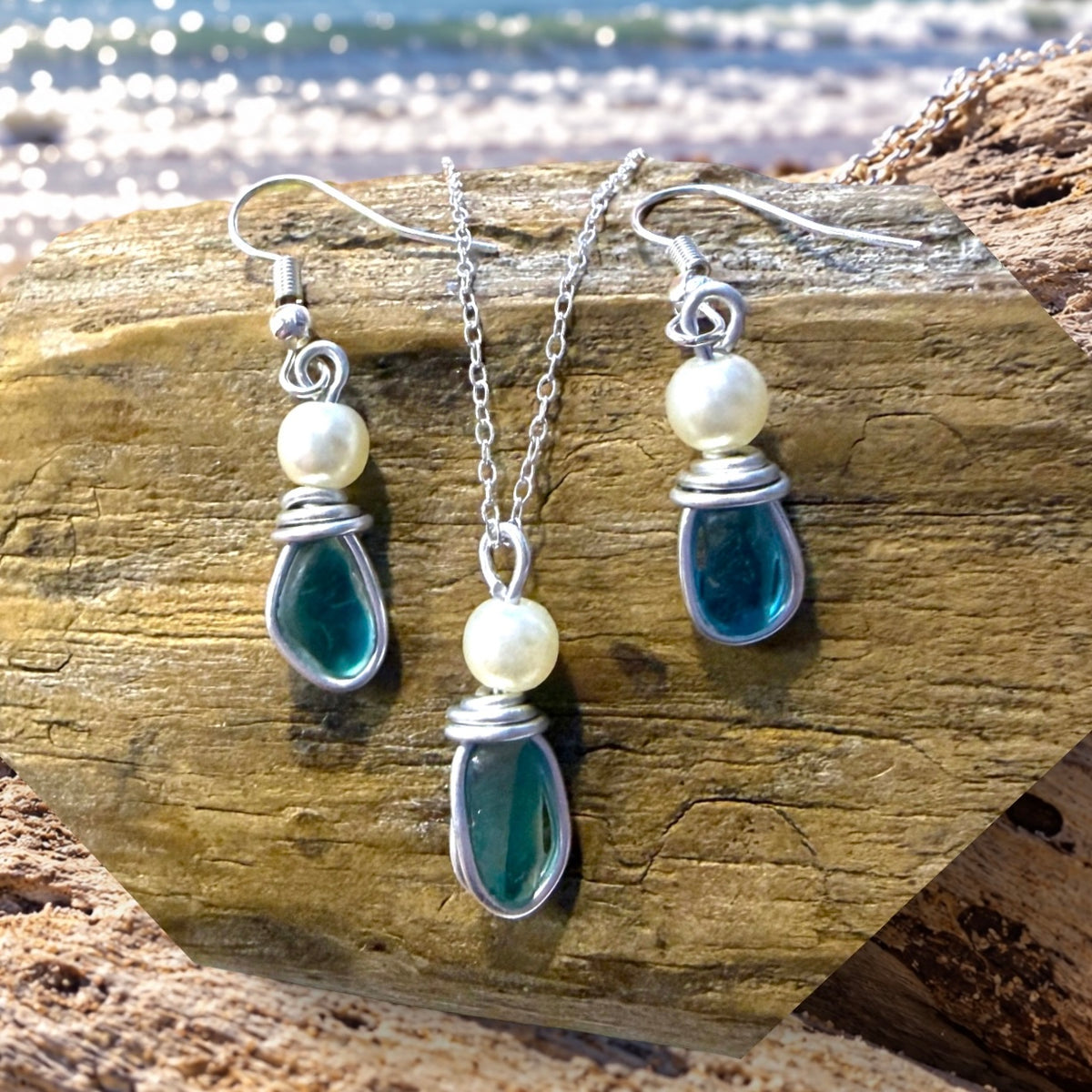 Small Turquoise Multi Seaham Sea Glass Jewellery Set