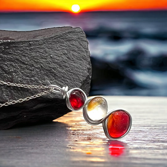 Very Rare Orange and Red Seaham Sea Glass Pendant