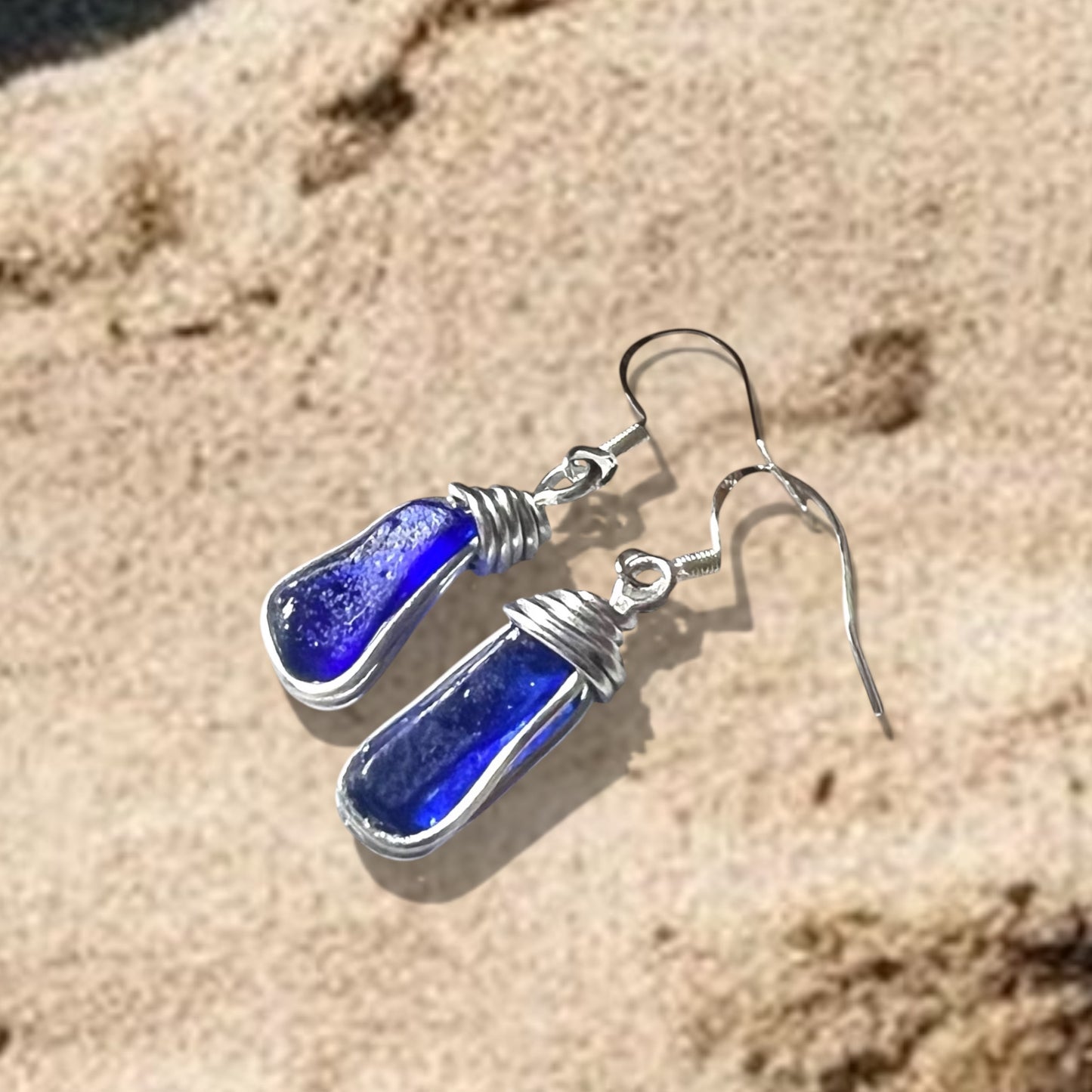 Cobalt Blue Seaham Sea Glass Earrings