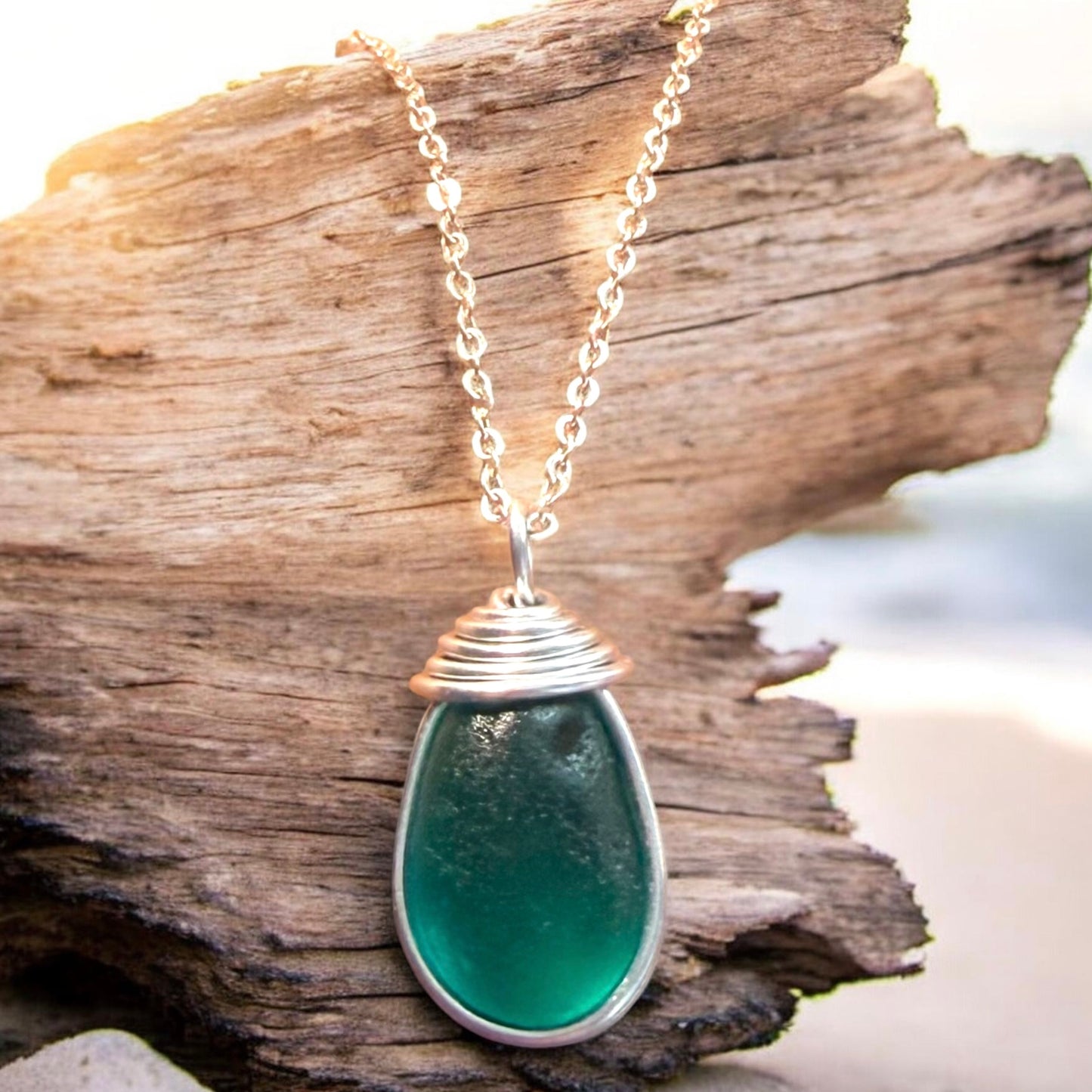 Canary Island Rare Turquoise Green Sea Glass Pendant l