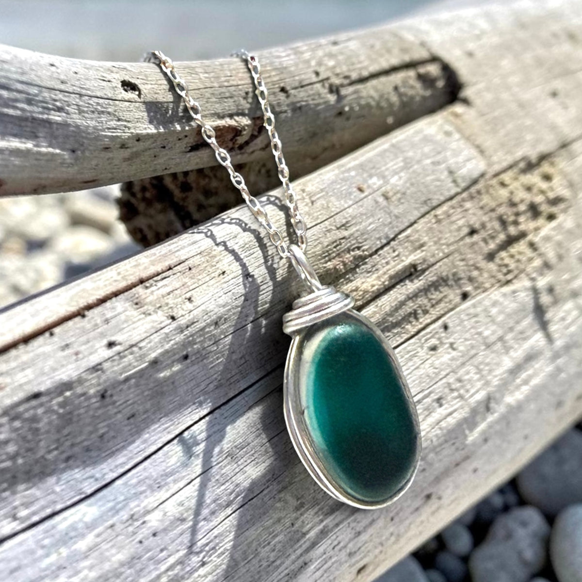 Lovely Turquoise Green Seaham Sea Glass Multi Pendant