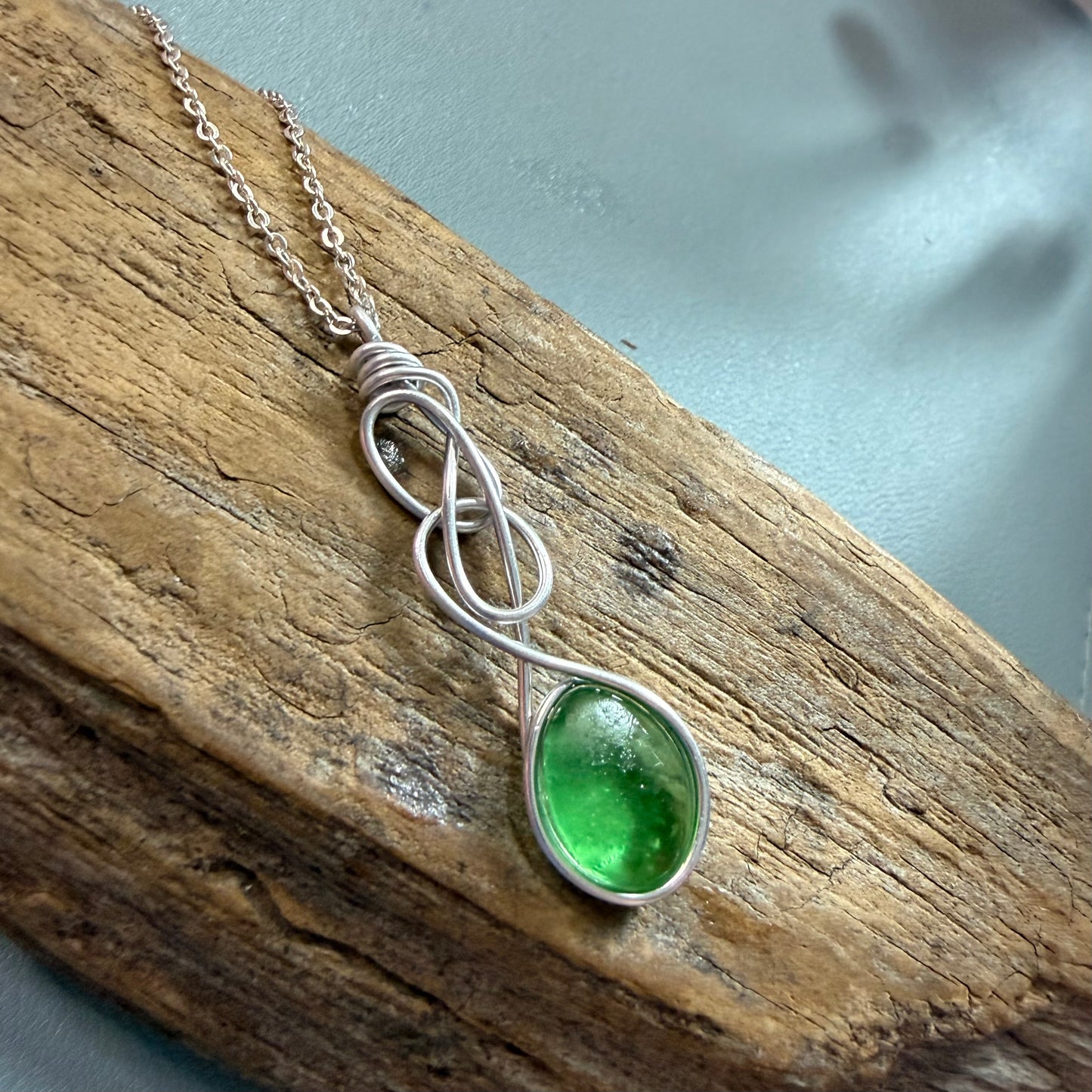 Swirly Green Seaham Sea Glass Pendant