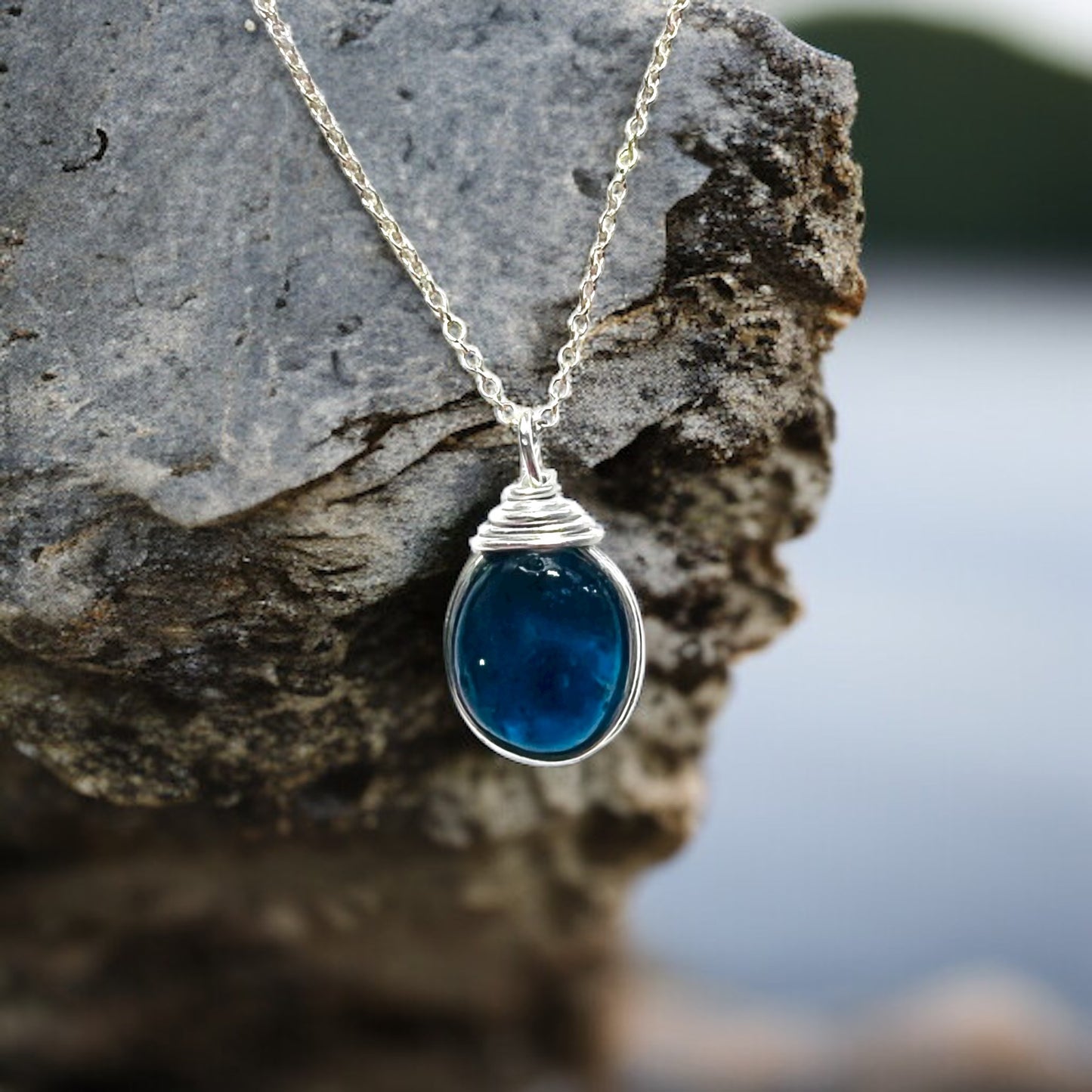 Mid Blue Seaham Sea Glass Pendant
