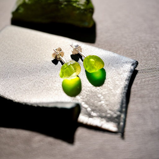 Rare Neon Green Seaham Sea Glass Stud Earrings