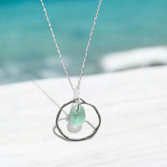 Pale Aqua Seaham Sea Glass Seafoam Shade Frame Pendant