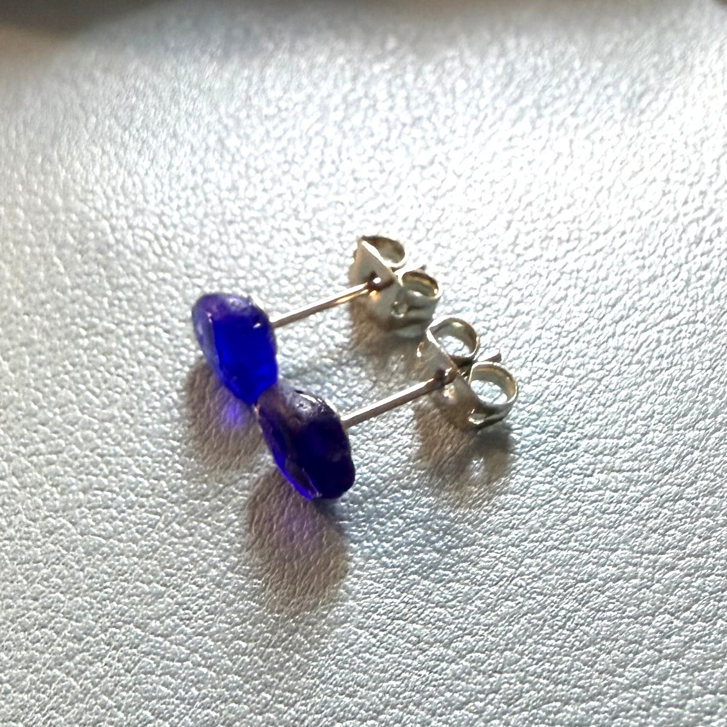 Deep Blue Sea Glass Stud Earrings