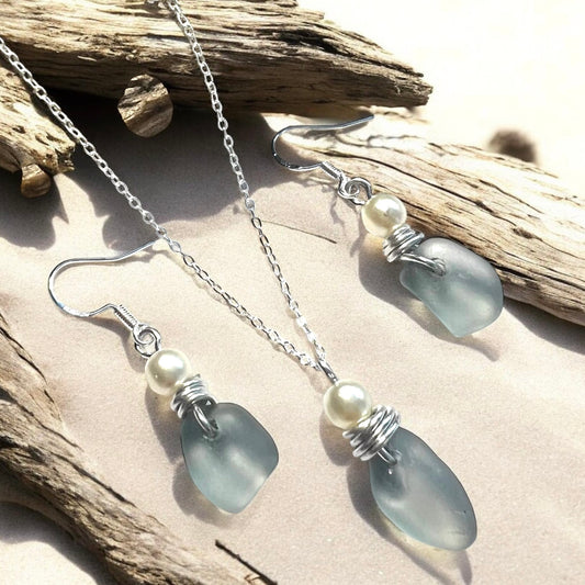 Dusky Grey Seaham Sea Glass Jewellery Set