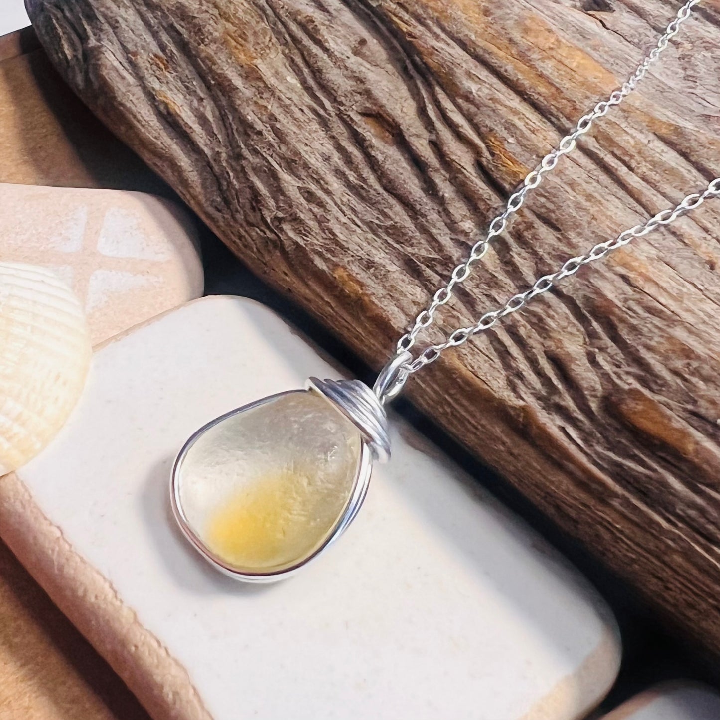 Yellow and White Seaham Sea Glass Multi Pendant