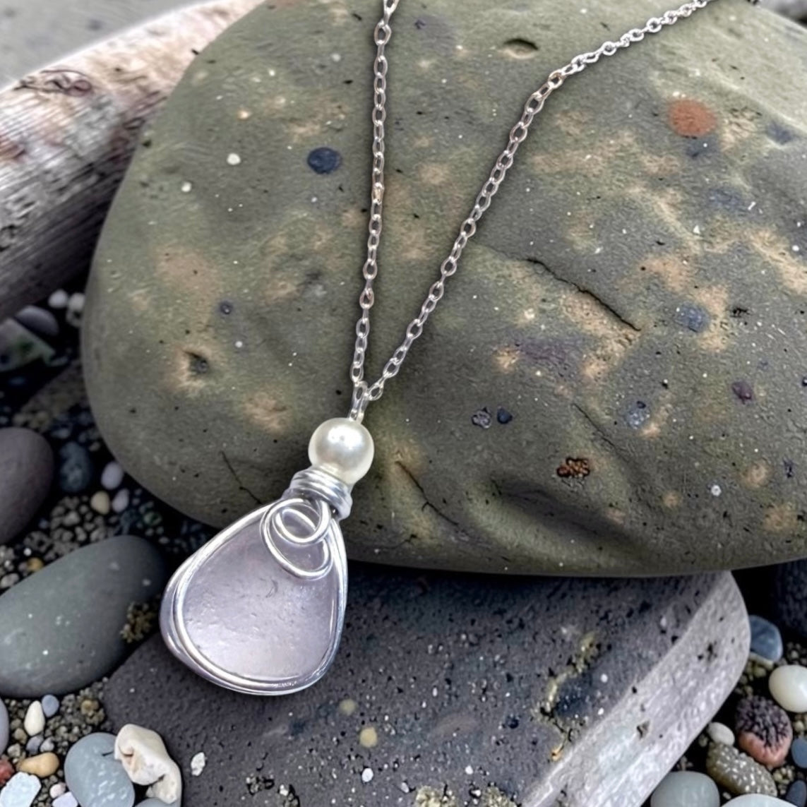 Rare Lilac Seaham Sea Glass Pendant