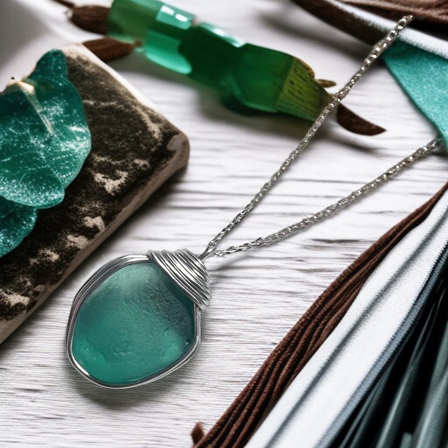 Rare Turquoise Kent Sea Glass Pendant