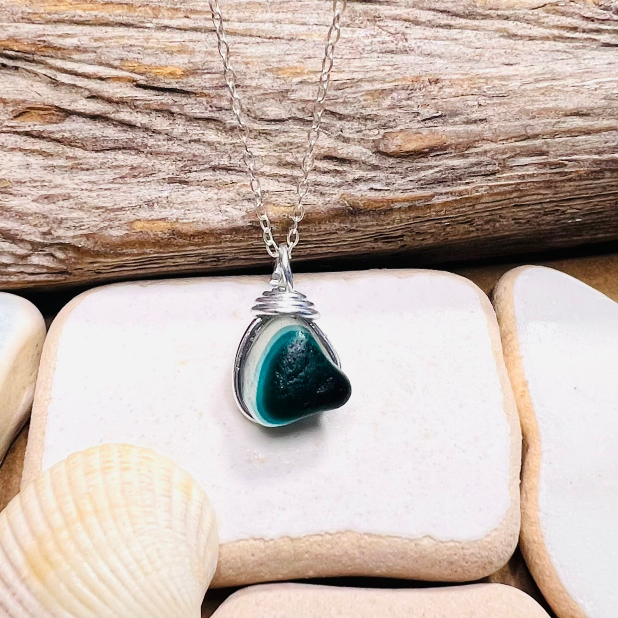 Turquoise Seaham Sea Glass Multi Pendant
