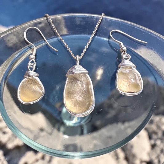Pale Yellow Seaham Sea Glass Jewellery Set