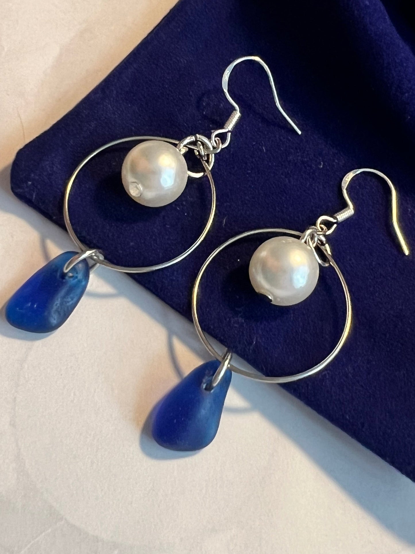 Statement Seaham Sea Glass and Glass Pearl Earrings