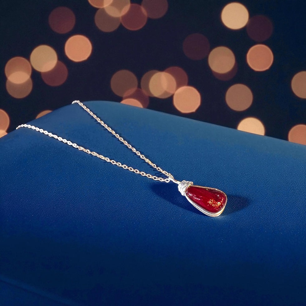 Milky Dark Red Seaham Sea Glass Pendant