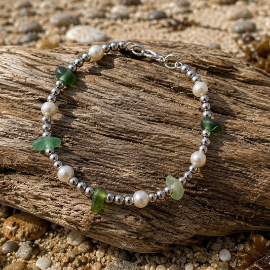 Seaham Sea Glass and Glass Pearl Bracelet