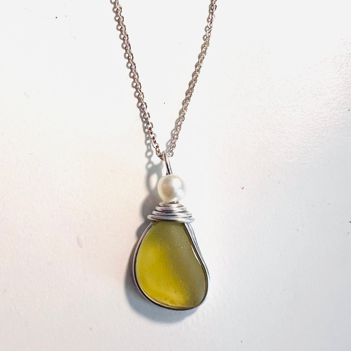 Rare Sunny Yellow Sea Glass Pendant