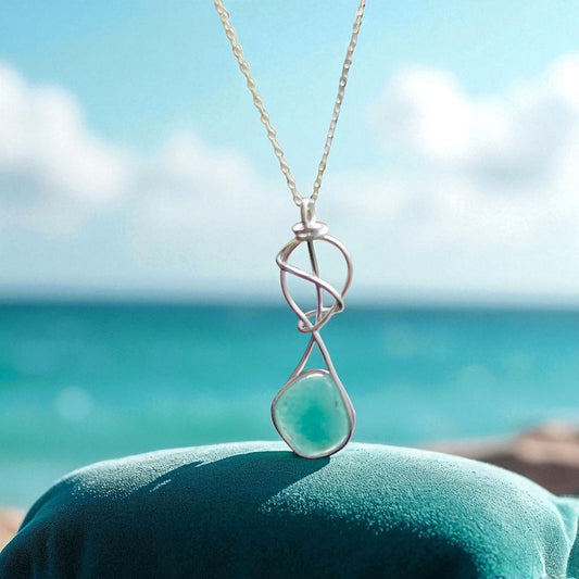 Swirly Aqua Seaham Sea Glass Pendant