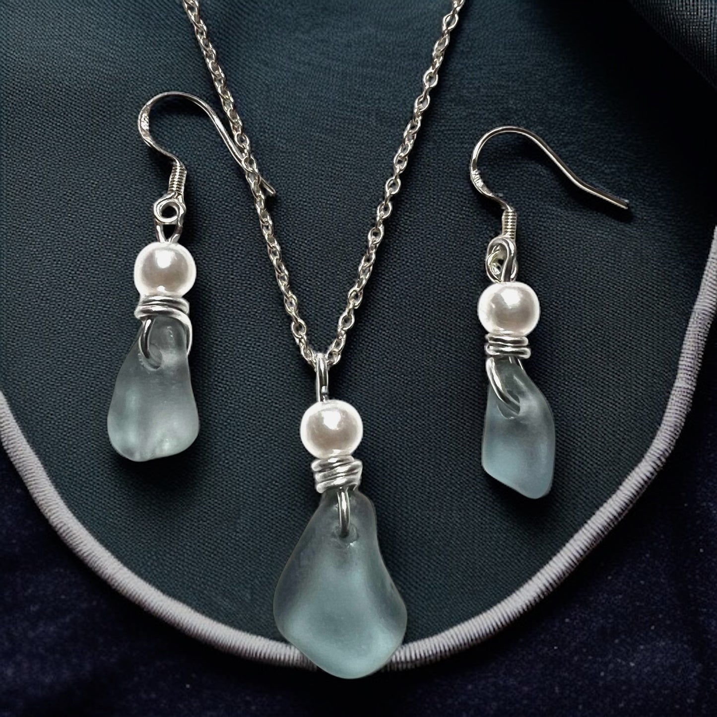 Dusky Grey Seaham Sea Glass Jewellery Set