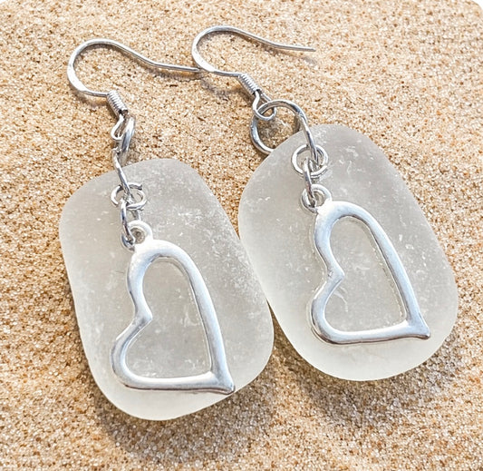 Statement Seaham Sea Glass Heart Earrings