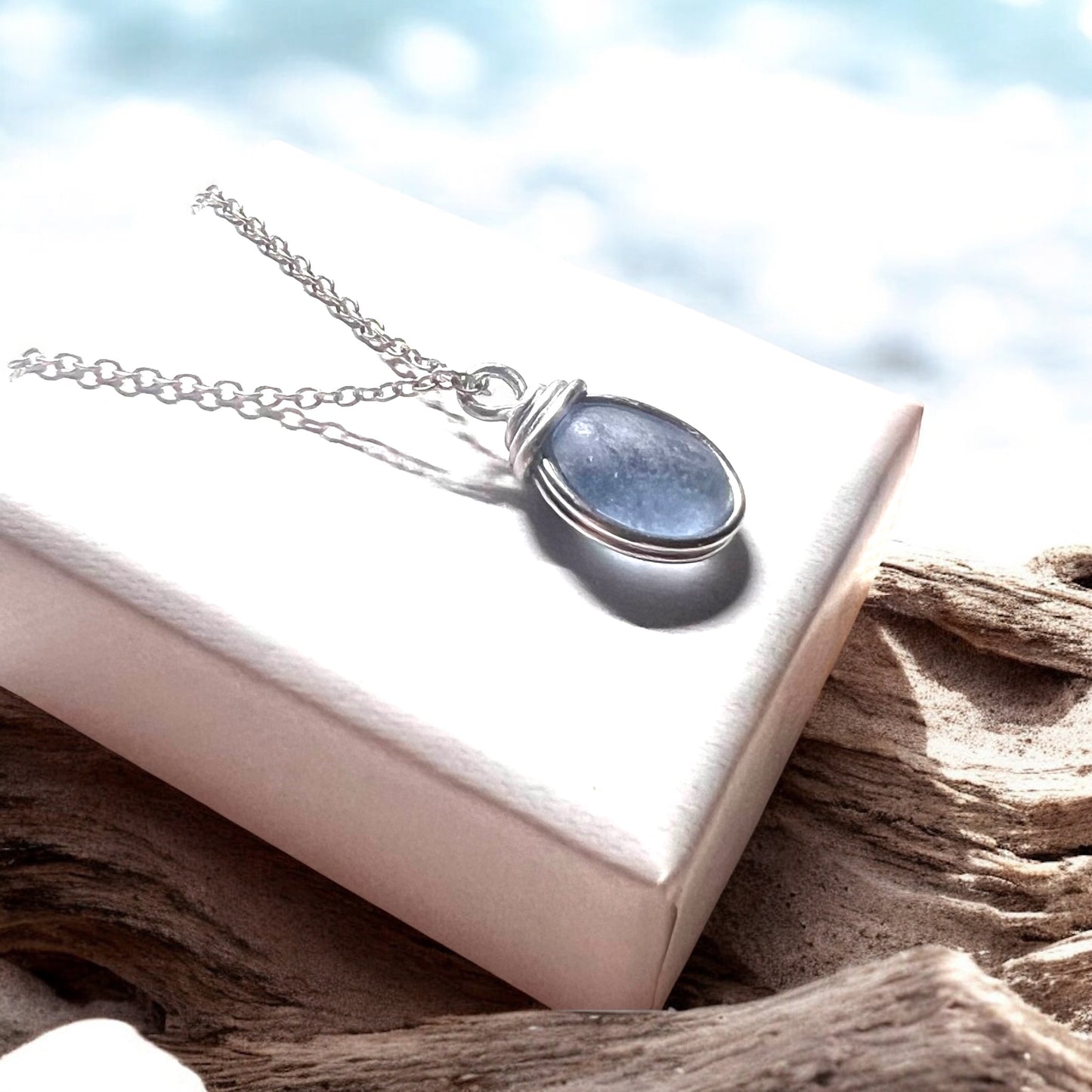 Rare Pale Blue Seaham Sea Glass Pendant