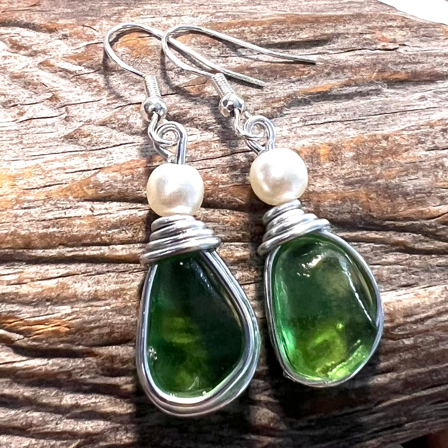 Bright Green Seaham Sea Glass Earrings