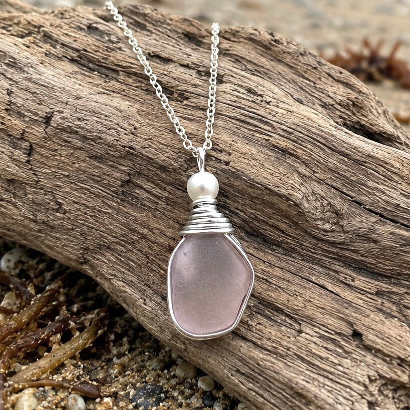 Rare Lilac Purple/Pink tone Seaham Sea Glass Pendant