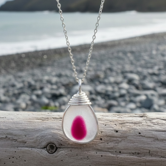 Large Pink & White Seaham Sea Glass Multi Pendant