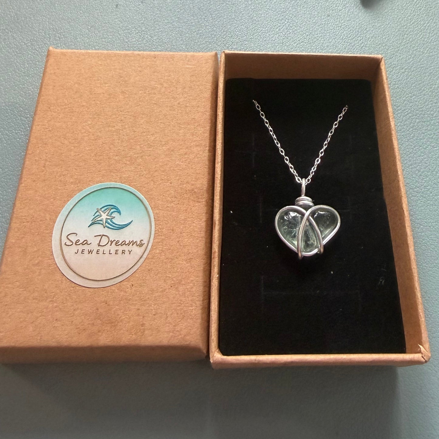 Pale Green Cornish Sea Glass Heart Pendant