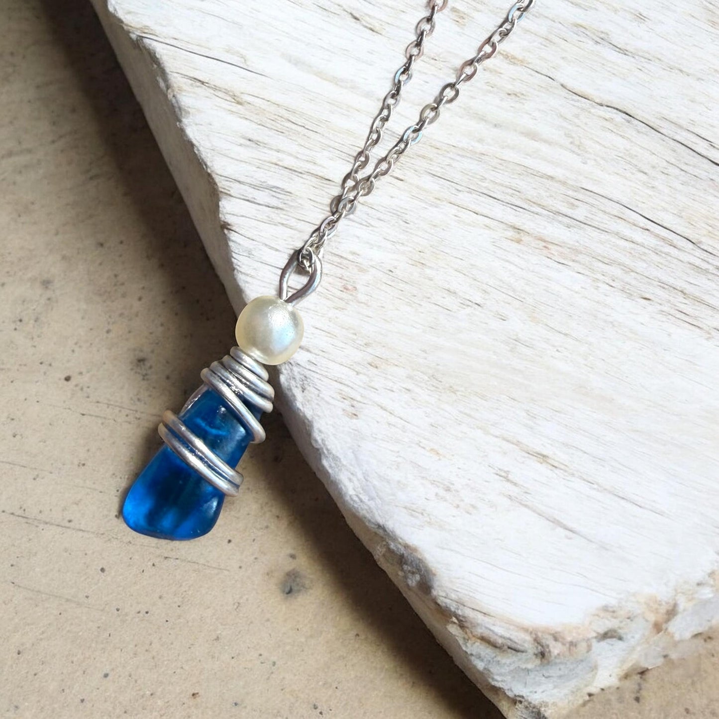 Blue Seaham Sea Glass Pendant