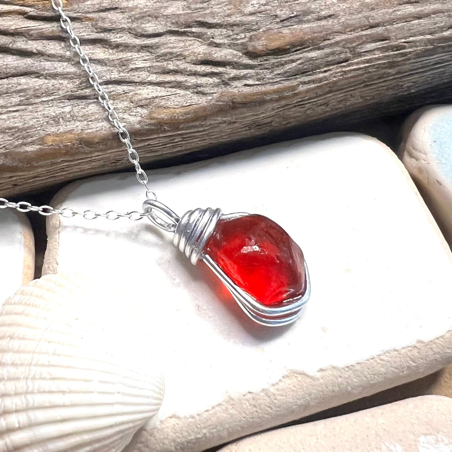 Very Rare Deep Red/Orange Seaham Sea Glass Pendant