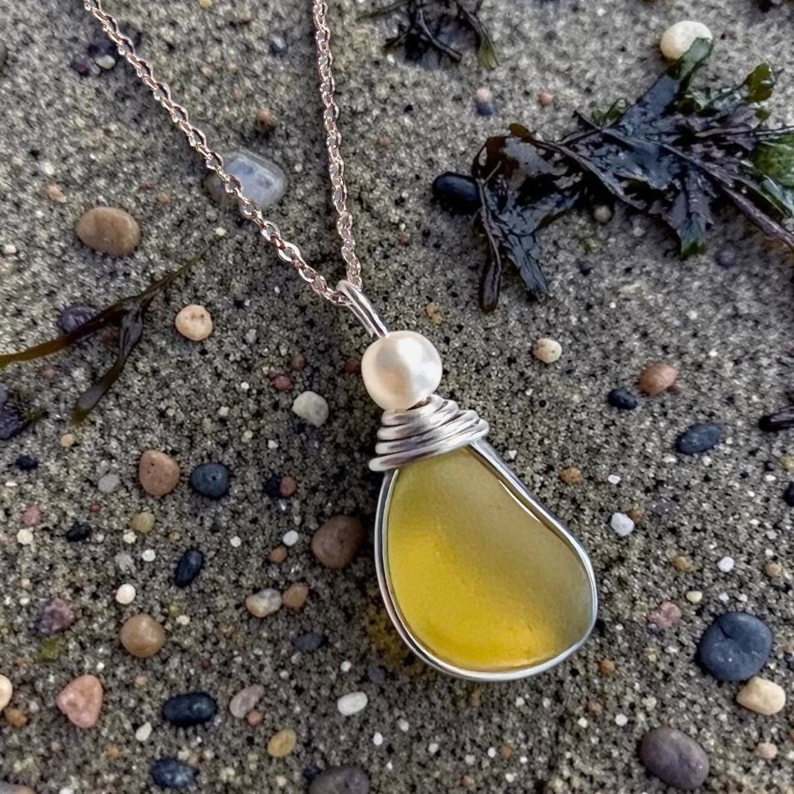 Rare Sunny Yellow Sea Glass Pendant