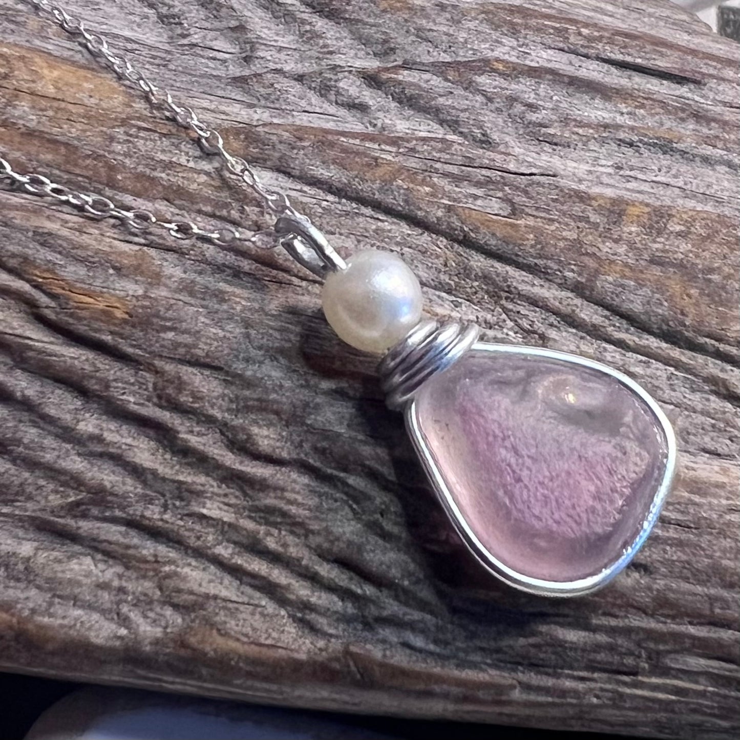 Pink & White Seaham Sea Glass Multi Pendant