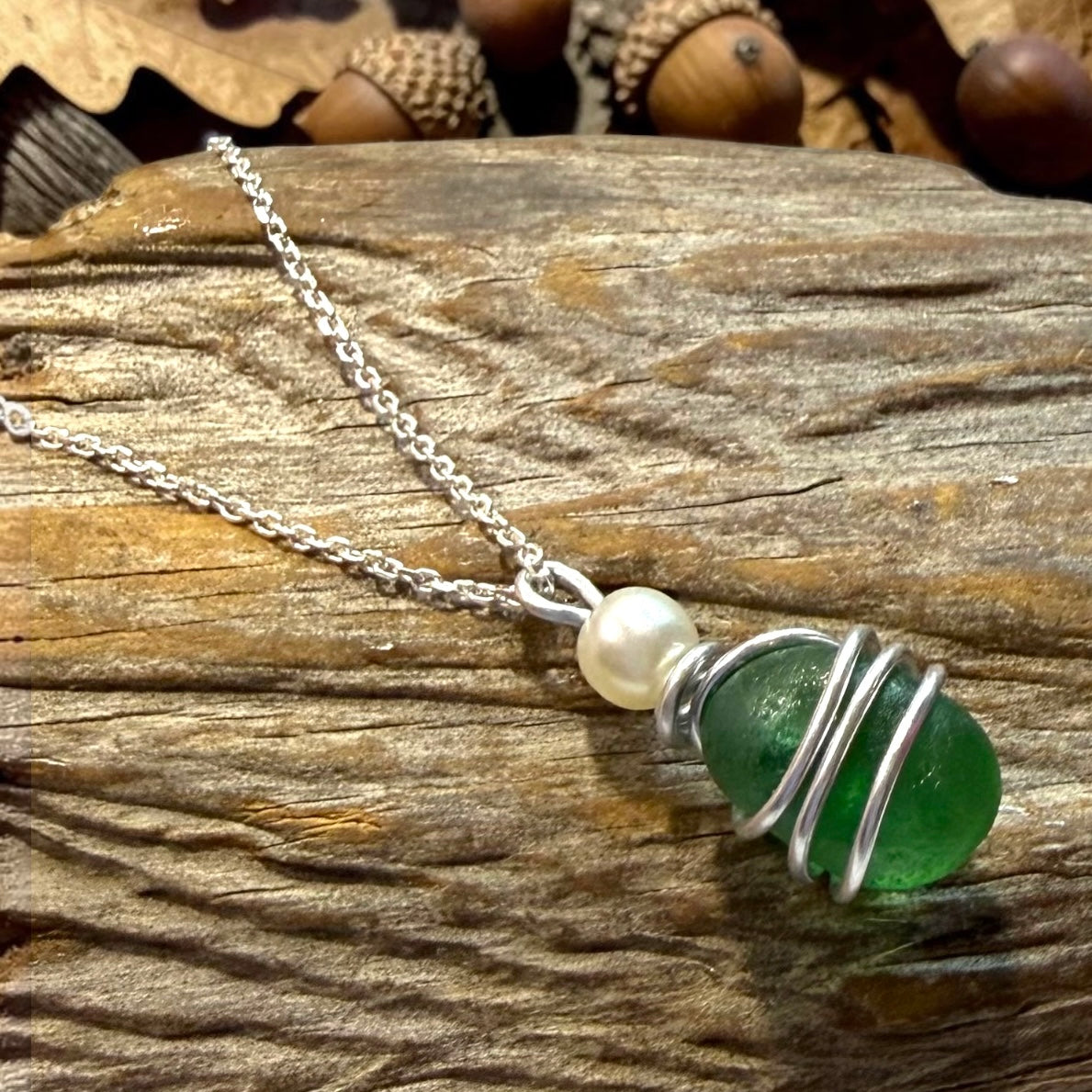 Dark Green Seaham Sea Glass Pendant