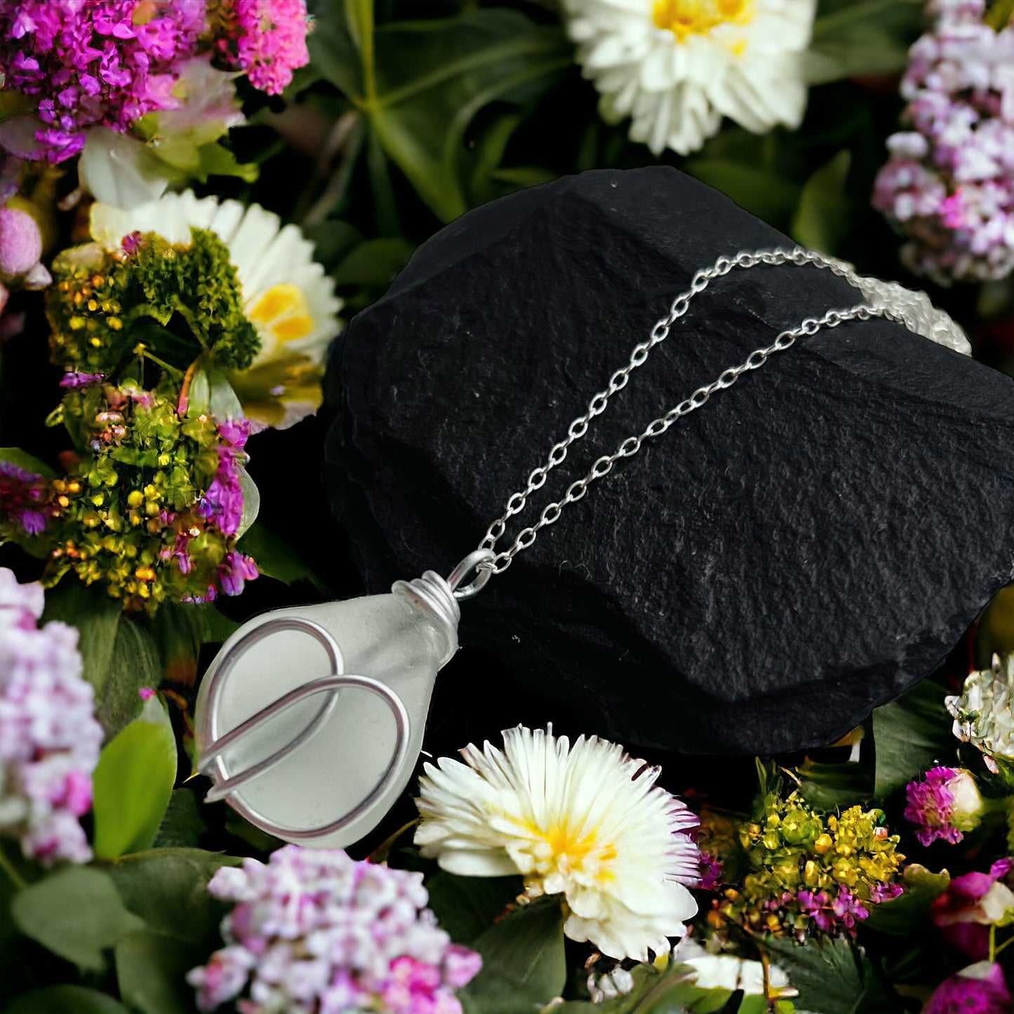 White Devon Sea Glass Pendant