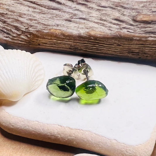 Green Seaham Sea Glass Stud Earrings