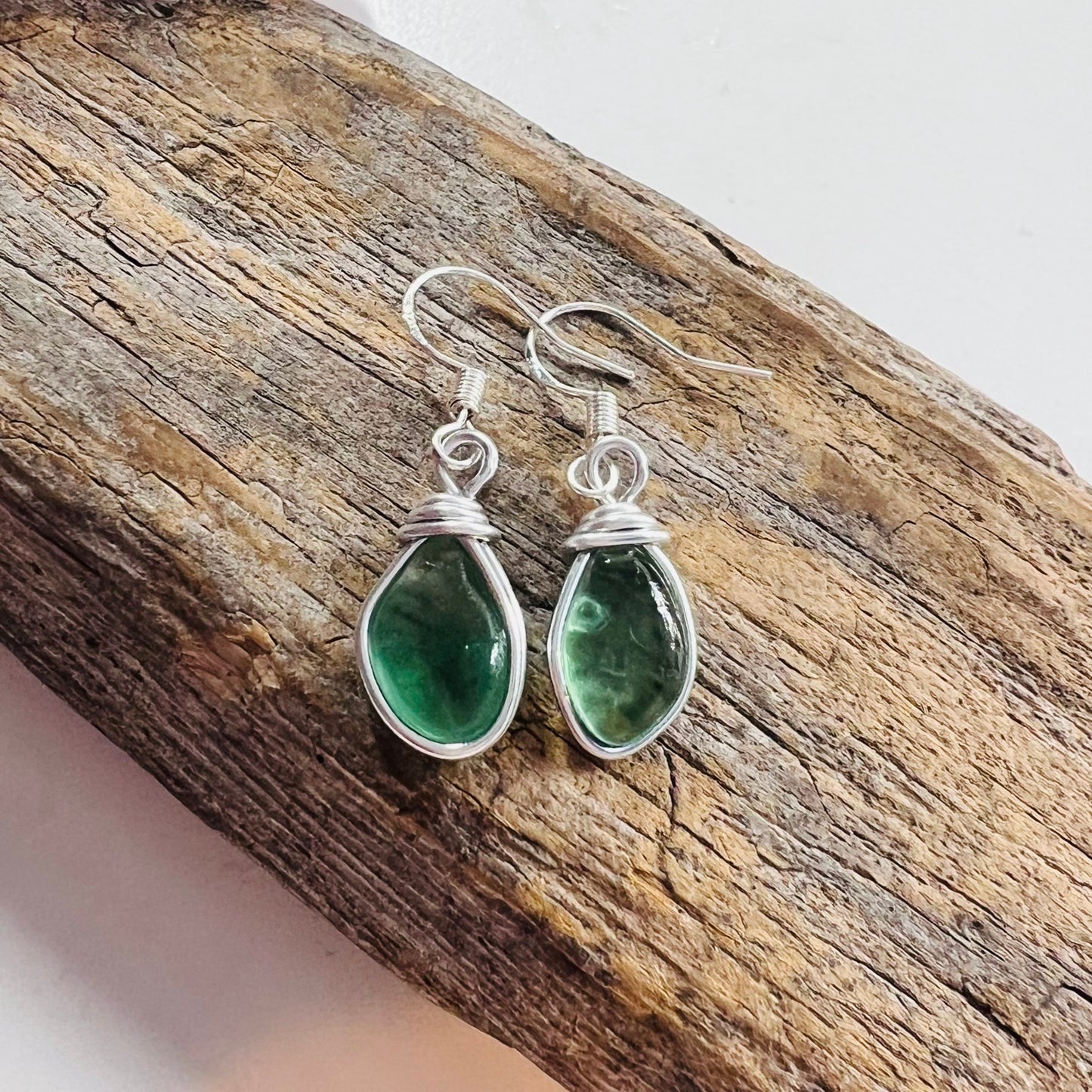 Turquoise Green Seaham Sea Glass Earrings